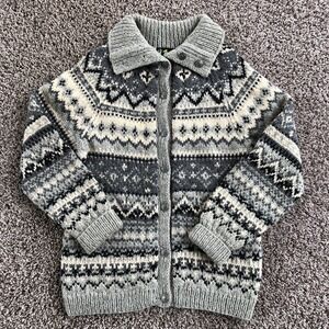 Vintage Norse Knit 100% Wool Cardigan Sweater Gray Hand Knitted Made In Norway